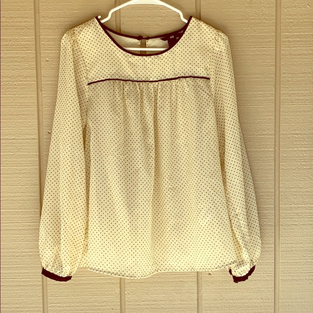 H&M French inspired polka dot blouse top